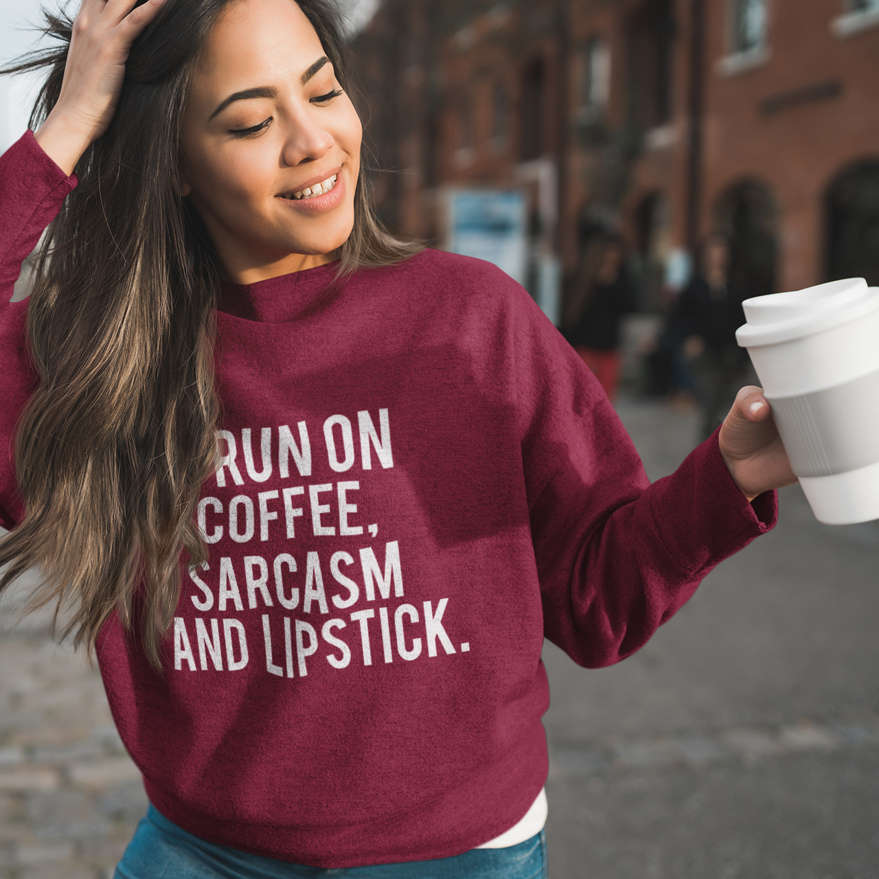 Coffee-Sarcasm-Lipstick --Slogan Printed Fleece Winter Wear Sweatshirts & Hoodies – The Tee Shop