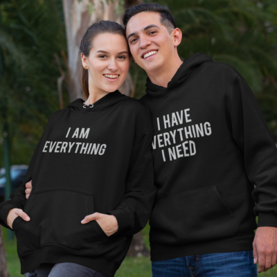 printed couple hoodies in black